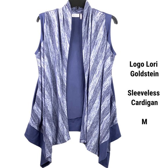 Logo Lori Goldstein Open Front Vest Cardigan Tunic Top Blue Suede Stretch M - Picture 1 of 13